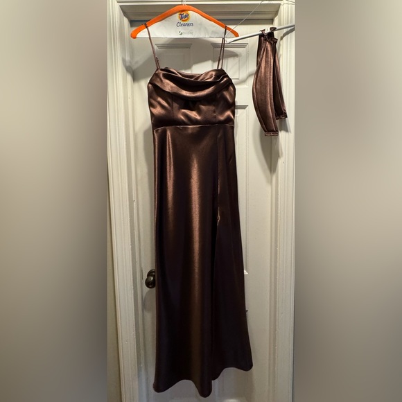 Birdy Grey Mia Convertible Dress Size Small 
Shiny Satin Chocolate Brown - Picture 4 of 8